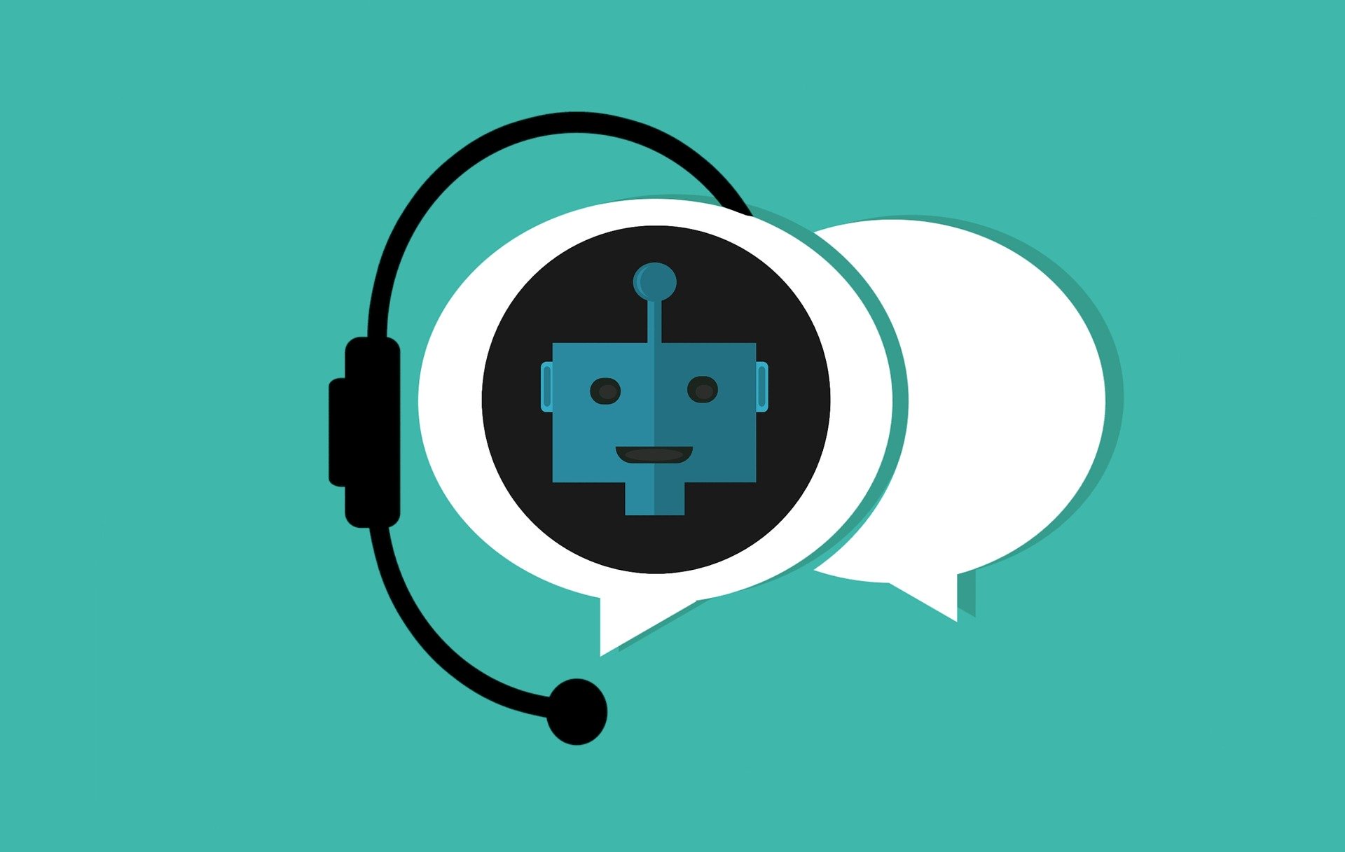 graphic of a robot wearing headphones to chat