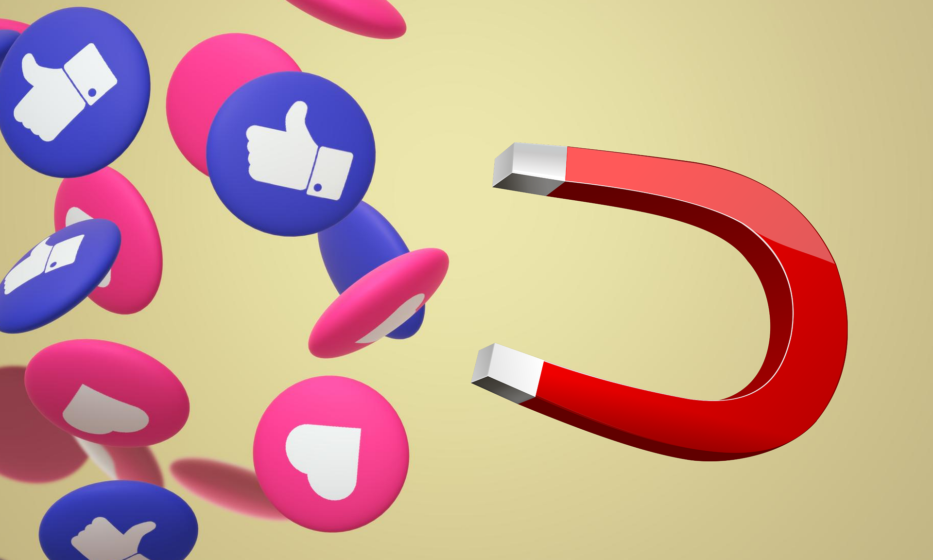 A magnet pulling likes and loves to it from social media.