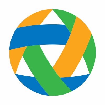 Woven together ribbons of blue, green, and gold. Forming the Assurant logo