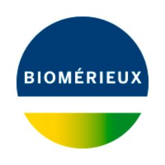 bioMérieux's company logo consists of a navy blue circle where the bottom portion is split by white. Below the white split is the bottom of the circle, where it is a gradient of yellow turning into green. On the circle, in the navy blue portion, is the uppercase white text "BIOMÉRIEUX."