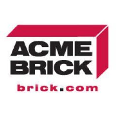 Acme Brick's company logo consists of the outline (top and right) of a red brick with the capitalized, bold, black text "ACME BRICK" on the inside of the brick, which is white. Beneath it is the red, lowercase text "brick.com," where brick and com are red and the dot in dot come is black.