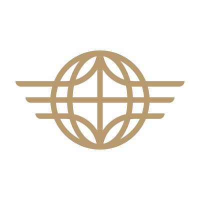 JetHQ Company logo consists of a white background with a pastel gold basketball/globe-shaped circle with a figure that resembles an airplane in the center of the globe.