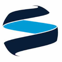 Seakeeper's company logo consists of a white circle with a navy blue (front) and light blue (inside) ribon/spiral-esque shape spiraling down in a circular fashion.