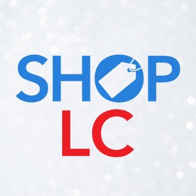 Shop LC's company logo consists of the blue text "SHOP", where the "O" has a price tag in the center, and the red text "LC." This is over a white/gray background.