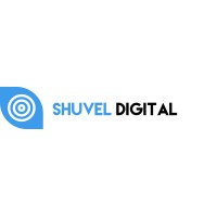 Shuvel Digital's company logo consists of the capitalized text "SHUVEL DIGITAL." "SHUVEL" is in a sky blue color and "DIGITAL" is in a pitch-black color. To the left of SHUVEL is a sky blue eye/lemon-shaped figure that is turned so that it is diagonal. In the center of it, it has an alternating white and sky blue bullseye.