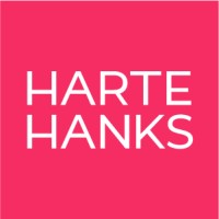 Harte Hanks' company logo consists of a reddish-pink background with the white, centered, capitalized text "HARTE HANKS." HARTE is above HANKS.
