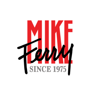 The Mike Ferry Organization company logo consists of a white background with the elongated red word "MIKE." On top of the bottom portion of "MIKE" is the cursive black text "Ferry." Underneath that is the gray, capitalized text, "SINCE 1975."