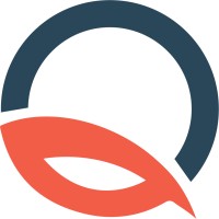 Quantus Creative Marketing's company logo consists of a large, circular Q that is a charcoal gray on the top half and a blood-orange on the bottom half. The background is white.