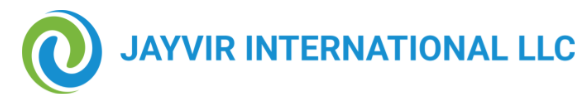 Jayvir International LLC's logo consists of two swirls (light green and light blue) forming a circle. To the right of this is the light blue, capitalized text "JAYVIR INTERNATIONAL LLC."