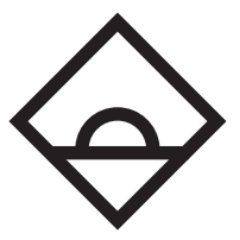 Daybreaker's company logo consists of a white background with a black diamond with a horizontal line towards the bottom and a half-circle just about the horizontal line. It appears that it creates a sunset on the water.