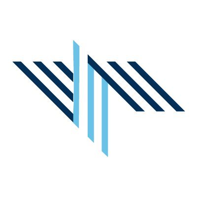 RaganSmith's company logo consists of a white background with two navy blue lines (sets of 3) going diagonally down to the right. IN the center of the two sets of three is another set of three diagonal lines, but in an ice blue color.