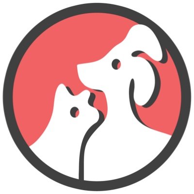 Santa Fe Animal Shelter's company logo consists of the white silhouette's of a dog (right) and a cat (left). The background behind them is red, and is enclosed by a grayish-black circle, which is surrounded by a thin white circle.