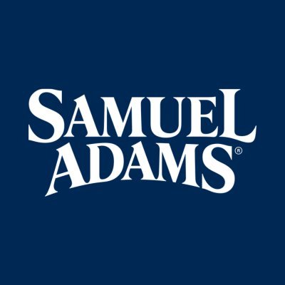 Samuel Adams' company logo consists of a navy blue background with the white, capitalized text "Samuel Adams." Adams is below the word Samuel.