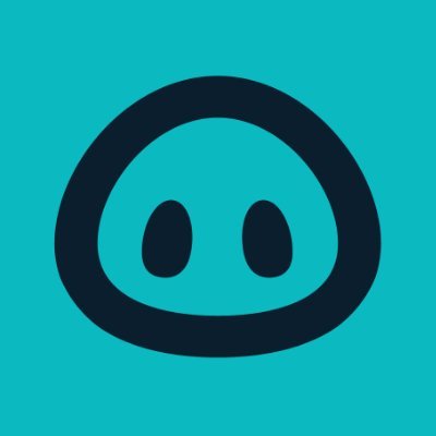 ViralHog's company logo consists of an ice blue background with the outline of a pig's nose, viewing it from the front. The outline of the pig's nose is in black.