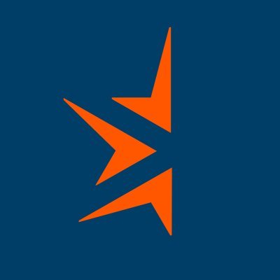 E78's company logo consists of an ocean blue background with the left half of a 6-pointed orange star (points facing up and down). The left half of the orange star has two openings (top left and bottom left point) exposing the ocean blue background.