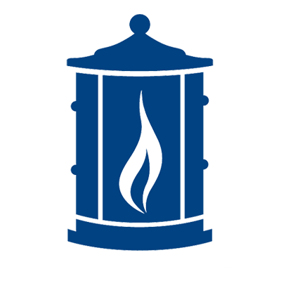 Cape Cod Community College's company logo consists of a white background with a navy blue lantern in the center with the silhouette of a white flame inside of it.