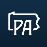 Commonwealth of Pennsylvania's company logo consists of a navy blue background with a white outline of the state and the white, capital letters, "P" "A."
