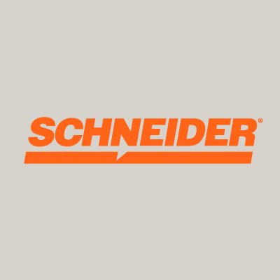 Schneider's company logo consists of a beige/gray background with the uppercase, italicized, orange text: "SCHNEIDER" with an orange line underneath it.