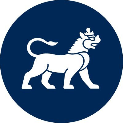 Asia Society's company logo consists of a navy blue background with a white drawing of a guardian lion on all fours.