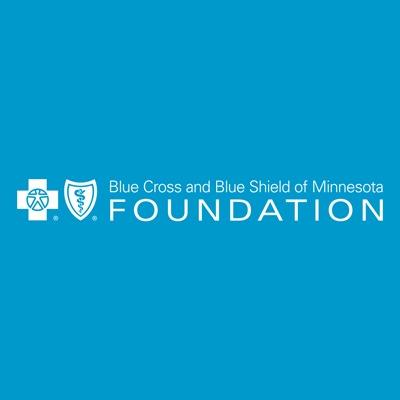 Blue Cross and Blue Shield of Minnesota's company logo consists of a light blue background with the white text "Blue Cross and Blue Shield of Minnesota" with the uppercase text "FOUNDATION" in white underneath it. To the left is their logo (white cross and a white shield next to each other.)