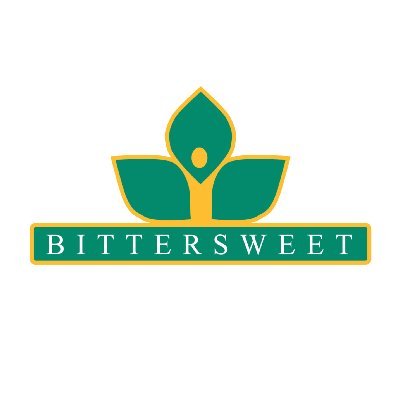 Bittersweet Farms' company logo consists of three green leaves connected by a yellow outline. Underneath is a long, thin, green rectangle with the white, capitalized word "BITTERSWEET."