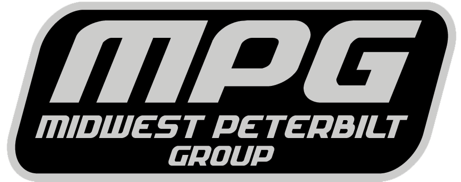 Midwest Peterbilt Group's company logo consists of an italicized, rectangular black nameplate with a gray outline. The inside has the italicized, capitalized letters "MPG." Underneath are the gray, italicized, gray words "MIDWEST PETERBILT GROUP."