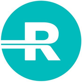 Roadie's company logo consists of a large, white, capital R with what appears to be the lines on a road going through it horizontally. The background is a light teal.