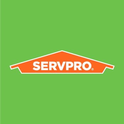 SERVPRO's company logo consists of a lime green background with the silhouette of an orange house with a white outline. Inside the house is the white, capitalized, bolded text: SERVPRO.