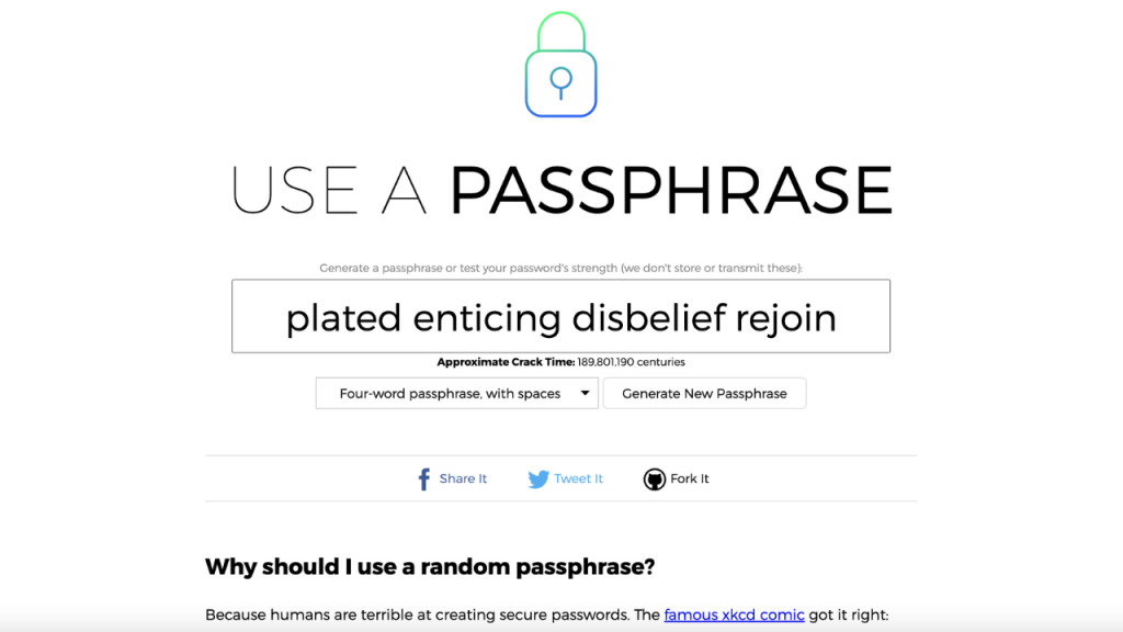 Use A Passphrase website's homepage.