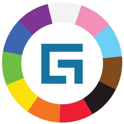 Guidewire's company logo consists of a digitalized blue G withe a white circular background. A rainbow of colors (individual block shapes) outlines the white circular background.