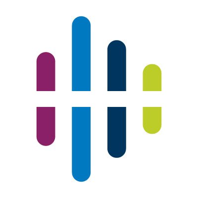 NMDP's company logo consists of a white background with 4 vertical pill-shaped figures (split in the middle, creating 8) of different lengths and colors.