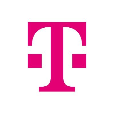 T-Mobile's company logo consists of a white background with a magenta T in the center.