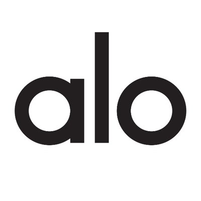 Alo Yoga's company logo consists of the lowercase, black text "alo" on a white background.