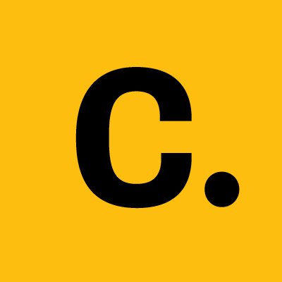Candid's company logo consists of a mustard-yellow background wit ha black lowercase c with a period after it.