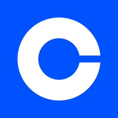 Coinbase's company logo consists of bright blue background with a white c that almost forms a circle.