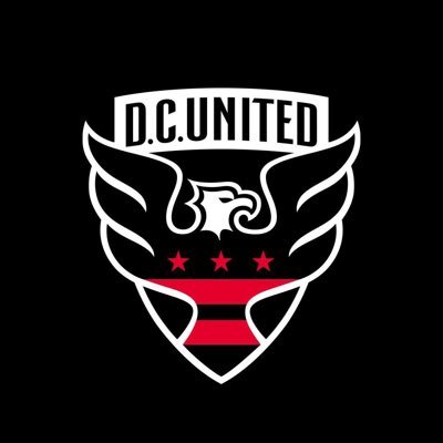 D.C. United's company logo consists of a black background with a black, red, and white eagle spreading its wings. Above the eagle are the words "D.C. United."