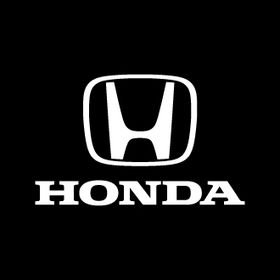 Honda's company logo consists of a black background with the classic Honda symbol in the middle. Underneath are the uppercase, white words, "HONDA."