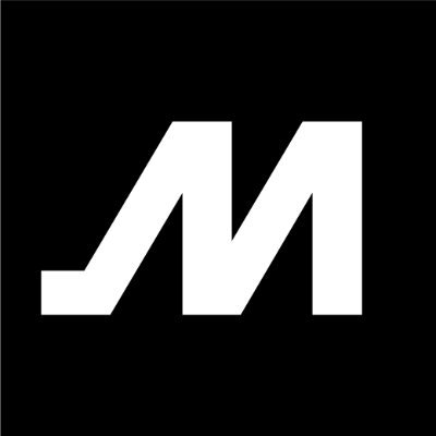 Black background with an italicizes, capital M.