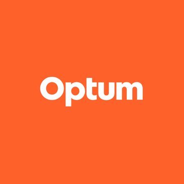 An orange background with the white text, "Optum."