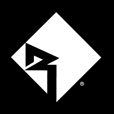 Rockford Fosgate's company logo consists of a black background with white diamond-shaped square with the black letter R in the left side of it.