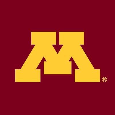 University of Minnesota's school logo consists of a dark red background with a yellow, uppercase "M" in the center.