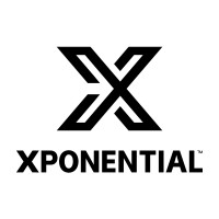 Xponential Fitness' company logo consists of a white background with a large, black, hollowed-out x, with the capitalized, black text, "XPONENTIAL," underneath.