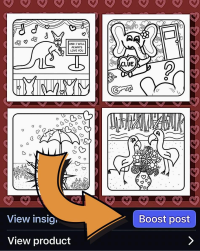 Example of a post with an arrow pointing at the "boost post" option