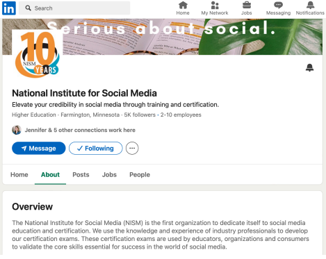 National Institute for Social Media LinkedIn profile.