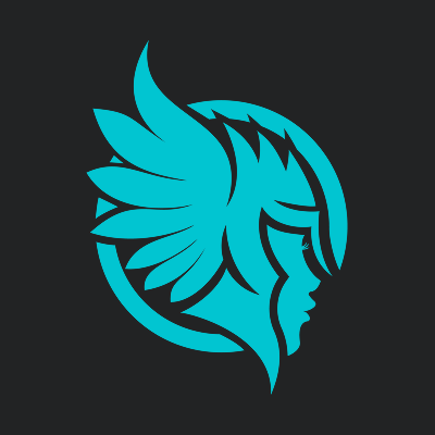 Huntress' company logo consists of a powedery-black background with an electric blue silhouette of a huntress' head/profile.