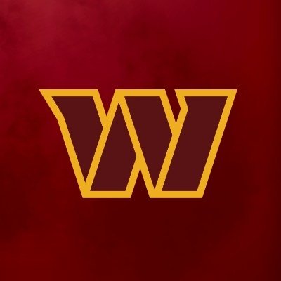 Washington Commanders' company logo consists of a burgundy-red background with a capitalized, hollowed-out golden w in the center.