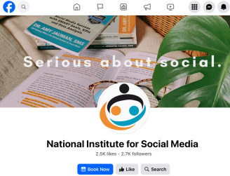 NISM's Facebook page, showing their brand logo, cover image (a book with orange highlights), and their name.