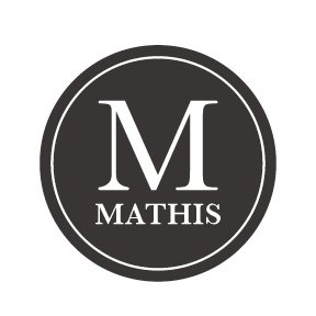 Mathis Home's company logo consists of a white background, chocolate-brown circle, and a white M in the center above the white word, "Mathis."