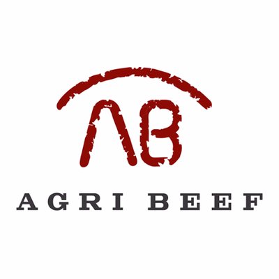 Agri Beef's company logo consists of a white background with the weathered-looking letters, "A.B.," with the text, Agri Beef, underneath.
