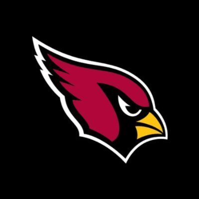 Arizona Cardinals' team logo consists of a black background with the profile of a red cartoon cardinal's head.